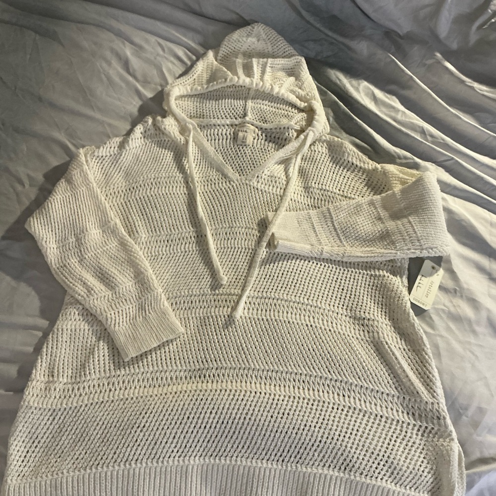 Lightweight Cream Hooded Knit Top